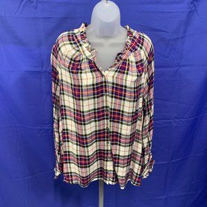 Caffe Marrahesh Women's Plaid Red Blue Shirt M NWT
